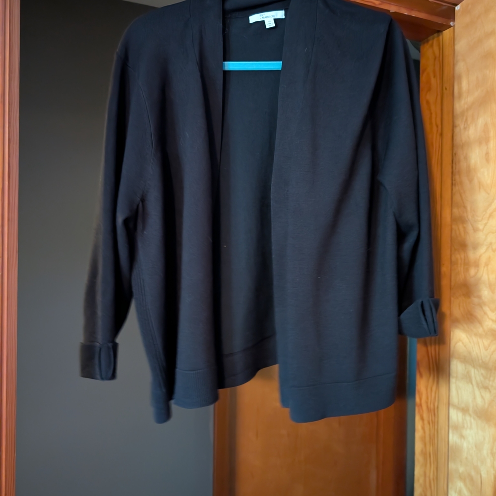 Black Open Drape 3/4 Length Sleeved Cardigan
